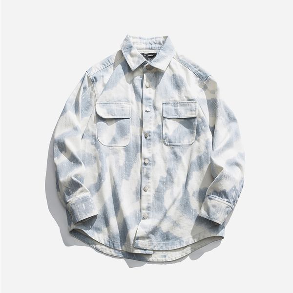 

autumn and winter japanese harajuku style tie-dye dirty color thick long-sleeved shirt male loose hip-hop cotton shirt 50cs, White;black