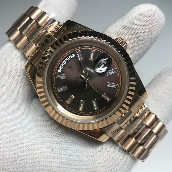 

2019 new arrival gold daydate mens watch 40mm automatic mechanical movement stainless steel solid clasp man watches wristwatch, Slivery;brown