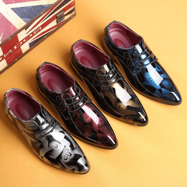 

fashion europe and america 2019 new style large size women's pointed-toe men's shoes bright skin a business leather shoes car su, Black