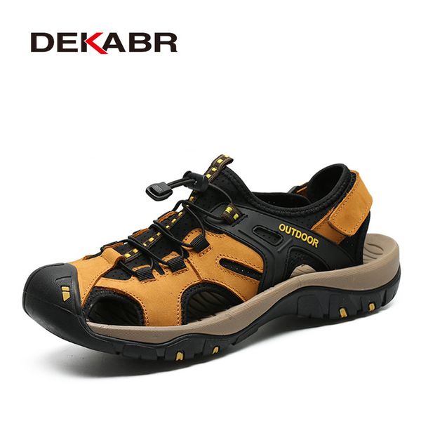 

dekabr new summer men's shoes outdoor casual shoes sandals genuine leather non-slip sneakers hihg quality men beach sandals t200420, Black
