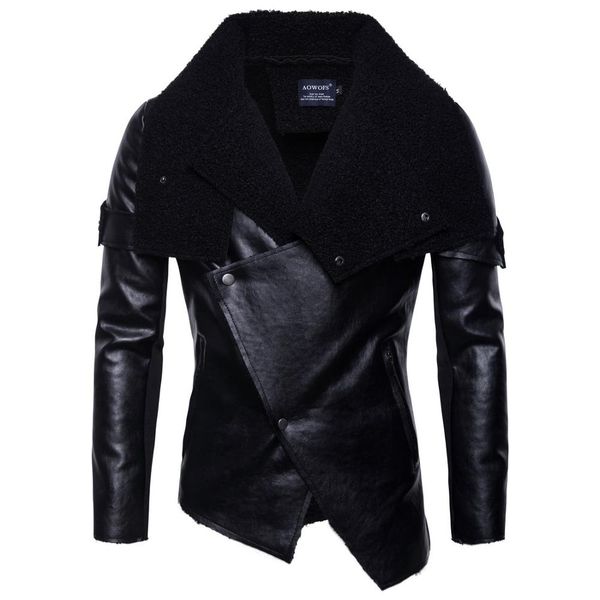 

2019 new fashion autumn winter black faux leather jackets zipper basic coat turn-down collar biker jacket male clothing