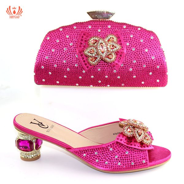

new fuchsia color italian ladies shoe and bag set rhinestones design ladies african sandal shoes and bags sets for wedding, Black