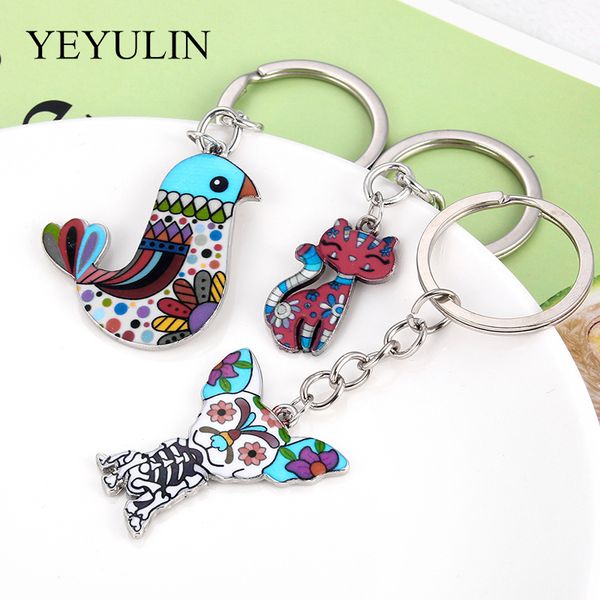 

new arriva alloy enamel cartoon animal key chains cute cat key ring holder for women men jewelry accessories gift, Silver