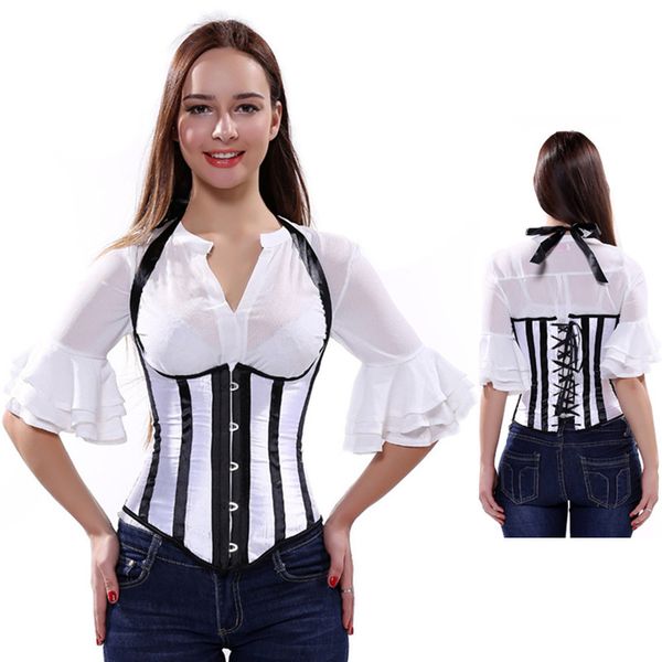 

striped underbust corset and bustier 6xl plus size halter gothic waist cincher shaper women vest shapewear, Black;white