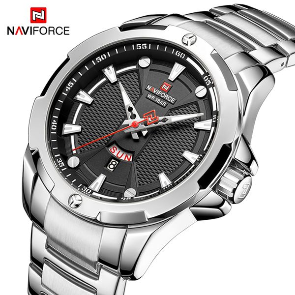 

naviforce luxury fashion silver watch men military quartz wristwatch sport casual clock wateproof watches relogio masculino 2019, Slivery;brown