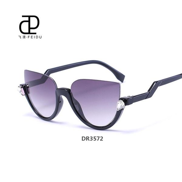 

wholesale-feidu 2016 cat eye sunglasses women brand half frame coating mirror sun glasses for women femininodr3772, White;black