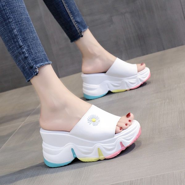 

shoes woman 2020 slippers heels slides on a wedge slipers women platform high summer designer soft new pu wedges super, Black