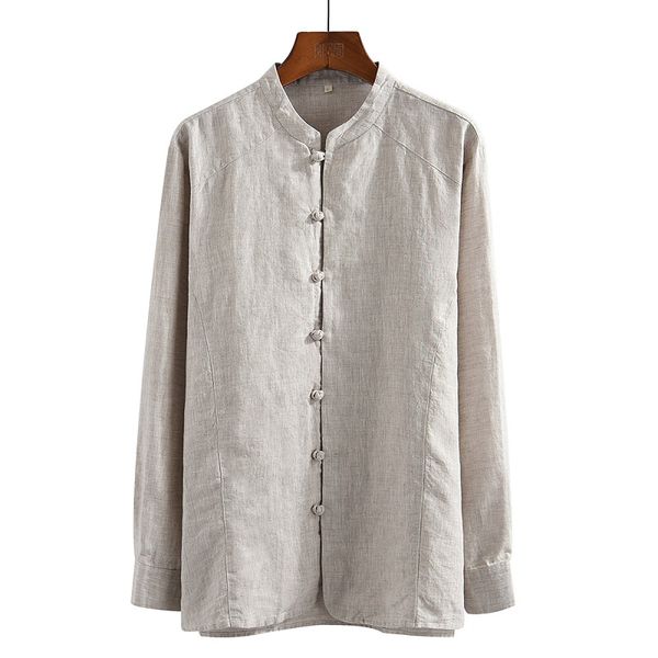 

2020 men's long sleeve shirts 100%pure linen summer casual white shirts man stand collar shirt male blouse y2641, White;black