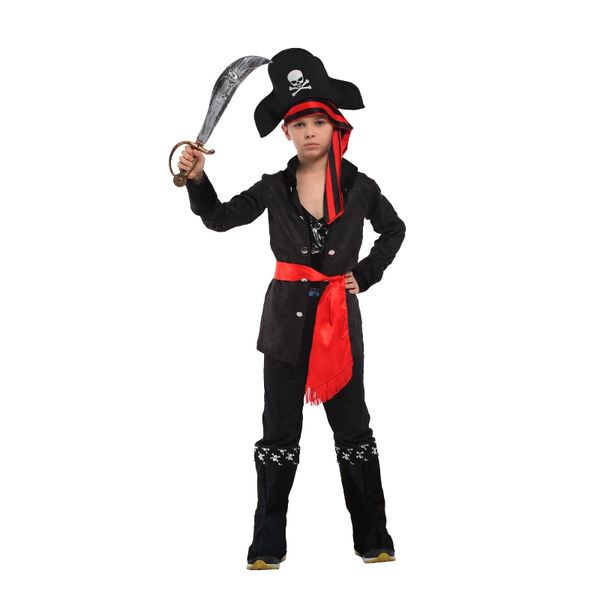 

child kids black cutthroat seven seas pirate captain costume for boys new year party purim halloween costumes fancy dress up, Black;red