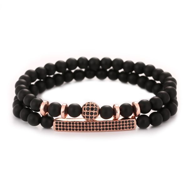 

2pcs/set couple bracelet cz ball charms bracelets for women natural stone 6mm beads bracelet men jewelry pulseras, Black