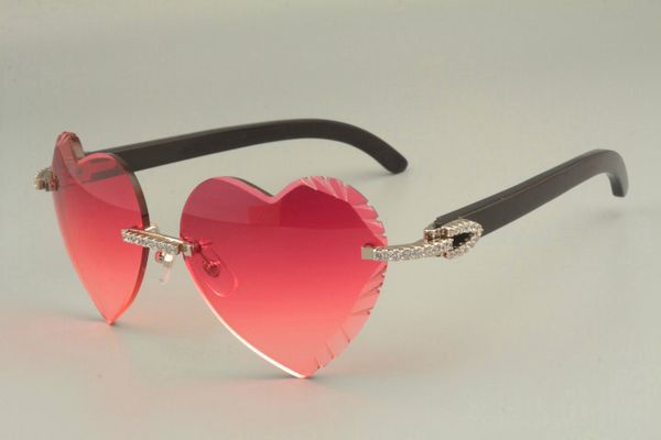 

2019 selling heart-shaped carved sunglasses,fashion high-end diamond series natural black horn arm sunglasses 8300686-a size: 58-18-140, White;black