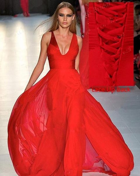 

sexy celebrity red carpet dresses оболочка глубокий v образным вырезом складка зашнуровать назад длина пола длинный красный шифон знаменитос, Black