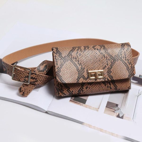 

animal print serpentine women waist bag travel daily retro pu leather removable belt shoulder fashion party adjustable portable