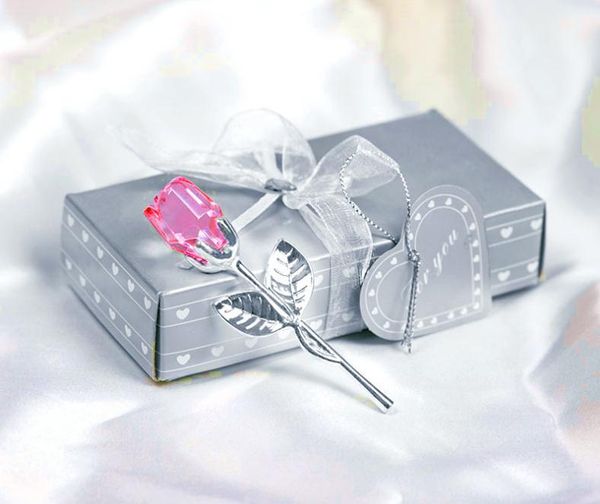 100 PCS Favores Do Casamento e Presentes de Volta para Os Convidados de Cristal Rosa Rosa Longa Haste Presentes do Dia Dos Namorados Rosa SN3518