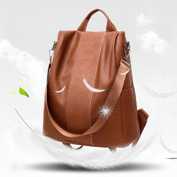

stylish soft tote anti theft camping zipper schoolbag casual pu leather fashion lady travel women backpack
