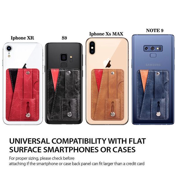 Universal Back Phone Card Slot 3M Sticker Couro Stick On Cash ID Credit para iPhone XR XS Max Nota 9 Gripper Strap Strap Grip Finger