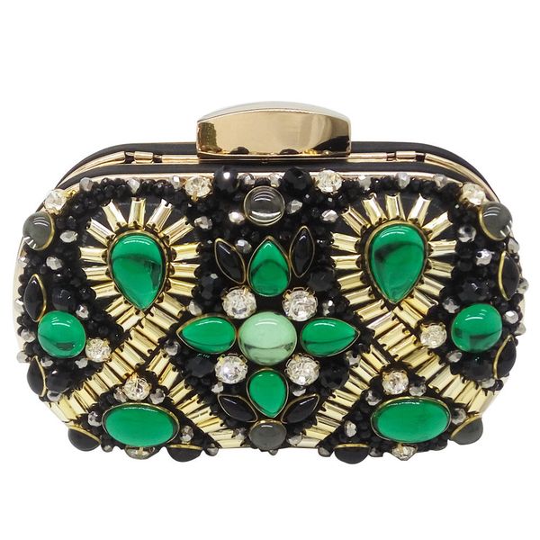 

green emerald and black beaded women evening clutch wedding party dinner handbags and purses chain shoulder bag