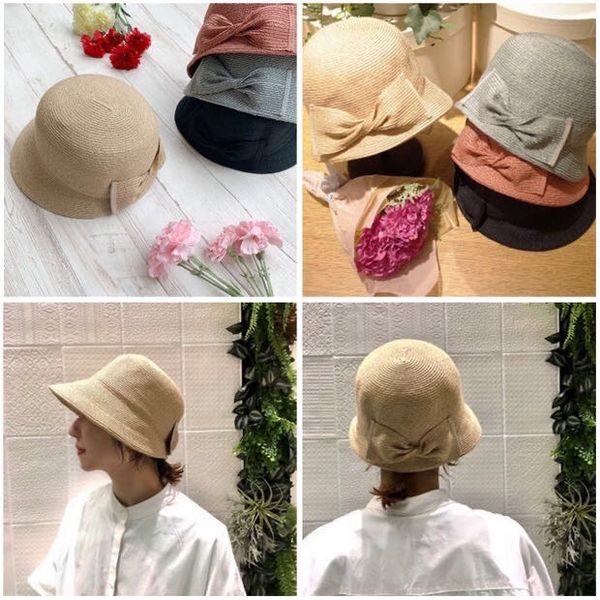 

sun female travel sun protection bow decorative uv protection straw fisherman bucket bucket straw fisherman hat hat foldable tide, Blue;gray