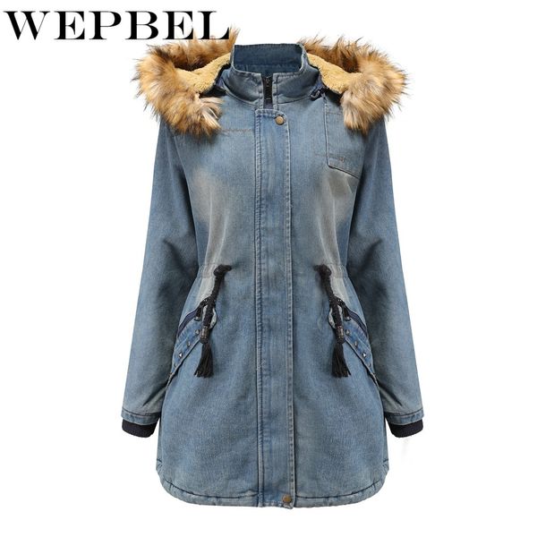 

wepbel women thick coat fashion casual new ladies warm parka fur hooded autumn winter long outwear jacket, Black