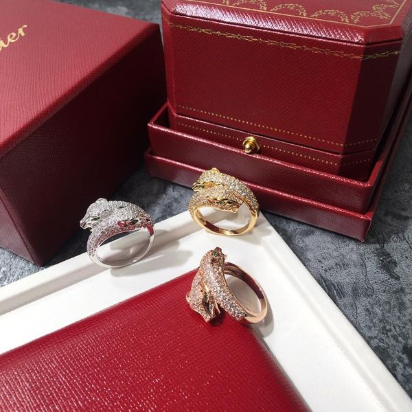 

designer opening ring jewelry for women fashion luxury copper 18k gold plated 2 leopard heads gold silver rings open ring