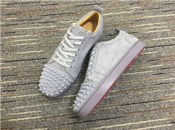 

2019 new arrival red bottom men's women's shoes stylish luxury suede leather with nails nails loafers rivets casual hococal, Black