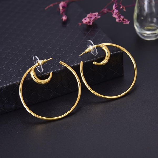 

selling explosive simple double ring personality wild designer earrings luxury designer jewelry women earrings, Golden