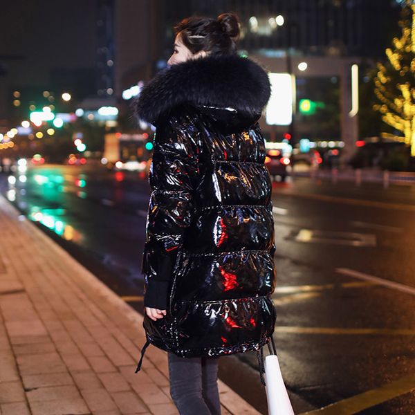 

bright face down jacket female long section 2019 new fashion big fur collar thickening winter down coat women outerwear black