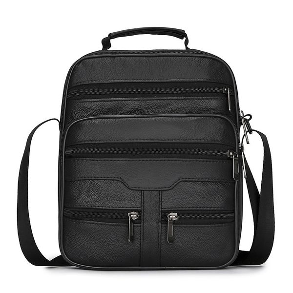 

trend leather men's bag multiple pockets bag for documents high capacity men's briefcase solid men leather zipper bags new