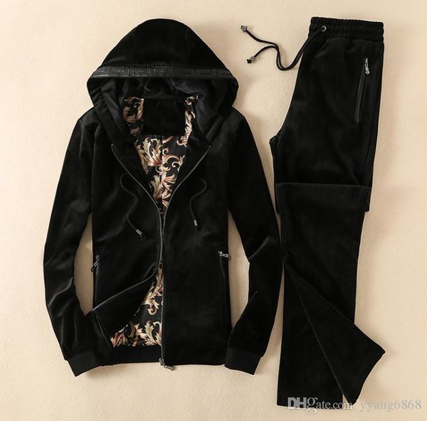 

gold velvet sports suit men's long-sleeved hooded casual suit autumn and winter men's jacket, Gray