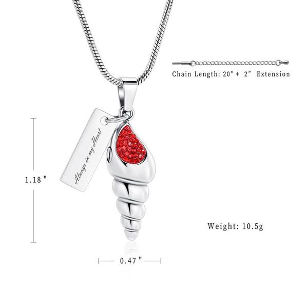 

stainless steel conch red crystal cremation necklace for ashes urn pendant memorial keepsake jewelry, Silver