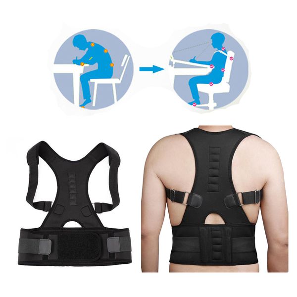 

magnetic therapy back support posture correction back corset shoulder lumbar posture corrector bandage spine support belt, Black;blue