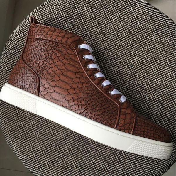 

new 2019 men women red bottom casual shoes brand designer green snakeskin leather high sneakers plus size 35-47, Black