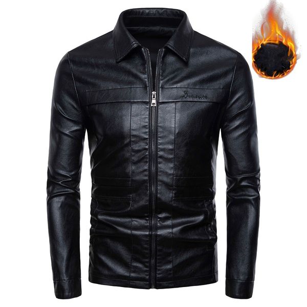 

high grade men leather jacket winter thick warm jacket slim fit biker motorcycle leather coats black casual long sleeve jackets