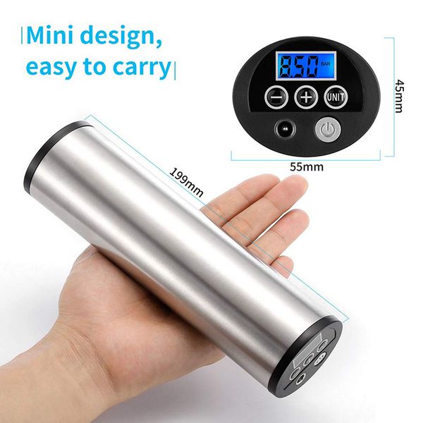 

air compressor electric inflator 12v 150psi with digital lcd rechargeable built-in battery cigarette lighter plug & 3c plug