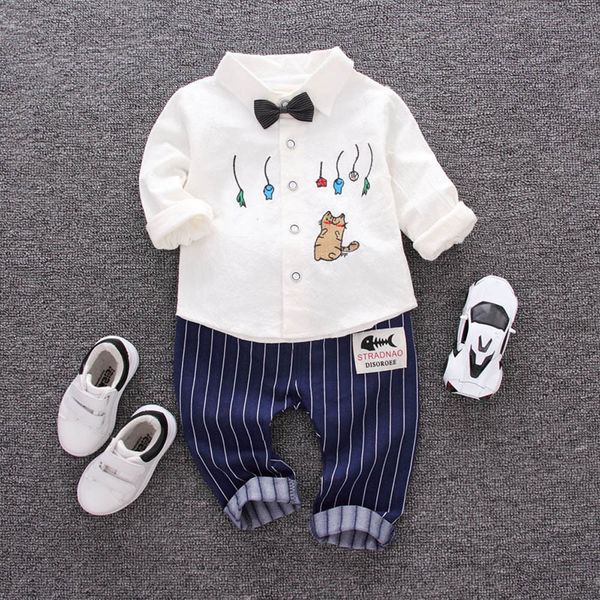 

2pcs infant toddler baby boys stripe cat print +pants outfits clothes set jumpsuit cotton summer outfits clothes 0-24m, White