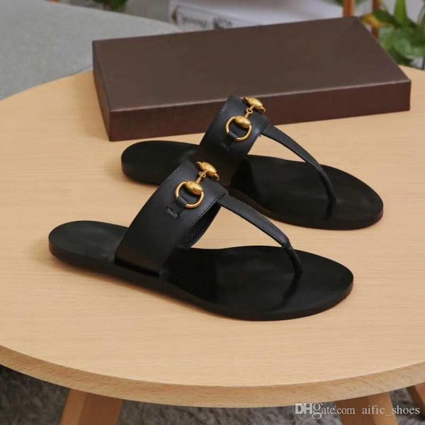 

designer brand women flip flops slipper luxury fashion genuine leather slides sandals metal chain ladies casual shoes with box size 36-42, Black