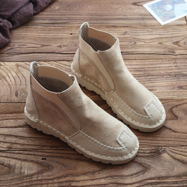 

soft bottom women's boots 2019 autumn new mori literary retro short boots hand-made comfort japanese plus velvet ankle, Black