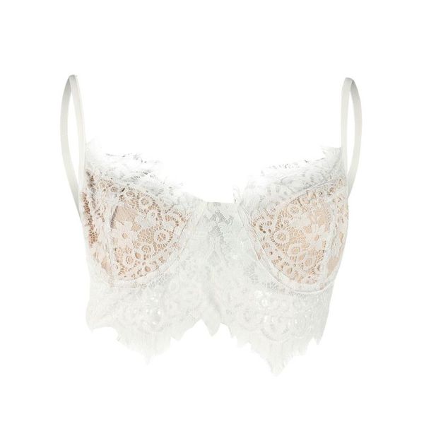 

women eyelash lace floral bralette bralet bra bustier unpadded crop cami tank, White