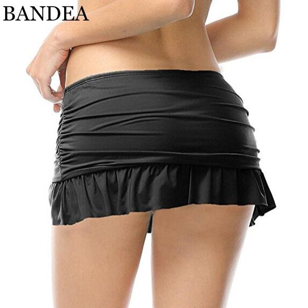 

bandea bikini bottoms women solid flounce skirted sport bikini bottom mid waist panties swim wear briefs plus size 289