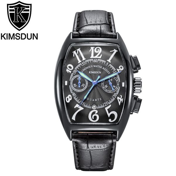 

fashion kimsdun brand men's watch quartz watch two-eye multi-functional casual fashion leather strap watches wrist, Slivery;brown