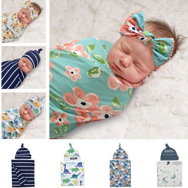 

2pcs/set newborn baby receiving blanket headband/hat cotton swaddle wrap towel