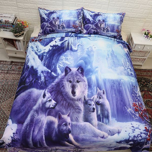 

wolf family bedding set twin  size 3d animal snow wolves pattern duvet cover with pillowcases for kids teen adults 3pcs