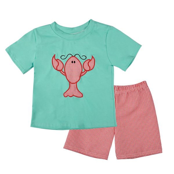 

new fashion boys summer sets lobster appliques red shorts boutique boys remake outfits, White