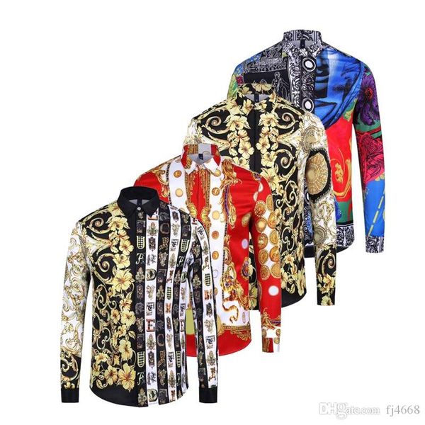 

new men's shirt 3d harajuku print medusa print shirt 2019 vintage floral men's long sleeve shirt -xxl, White;black