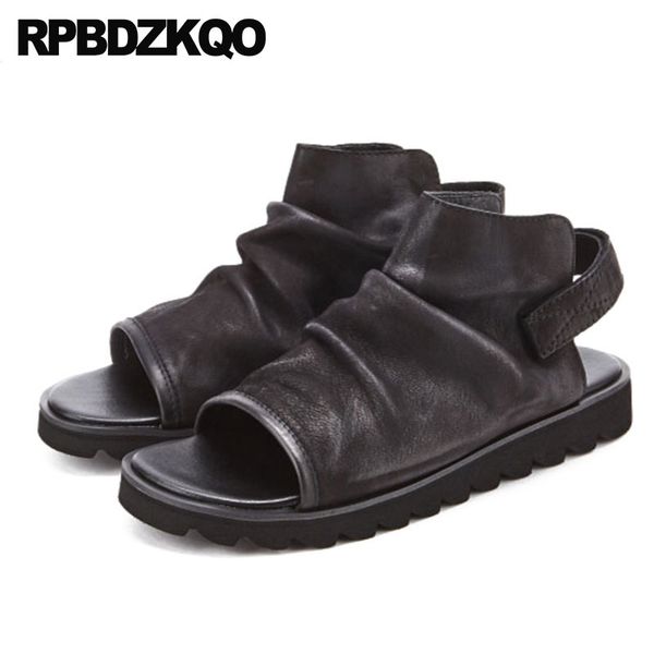 

japanese casual luxury black genuine leather sandals soft designer shoes men flat outdoor 2018 breathable summer