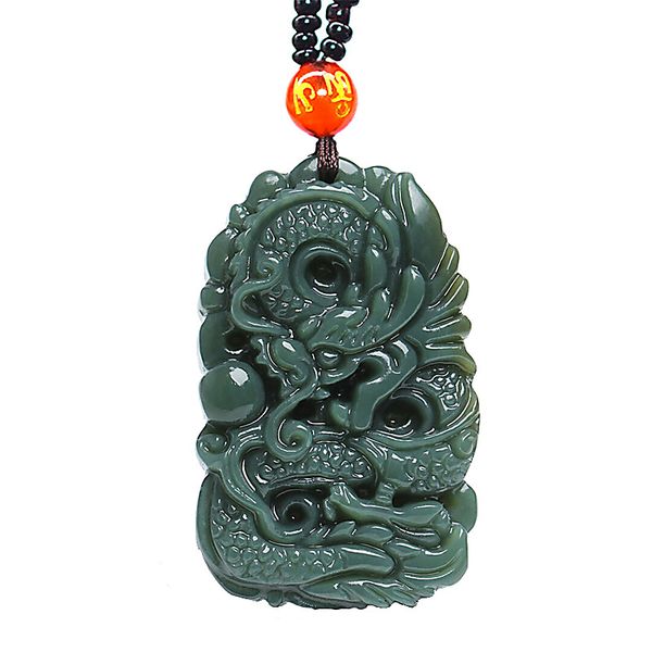

natural hetian jade dragon pendant necklace charm jewellery fashion accessories hand-carved man and woman luck amulet gifts, Silver