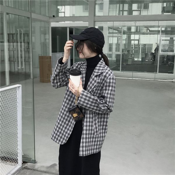 

women's suits & blazers alien kitty casual sweet plaid autumn classic 2021 loose women all-match female fashion, White;black