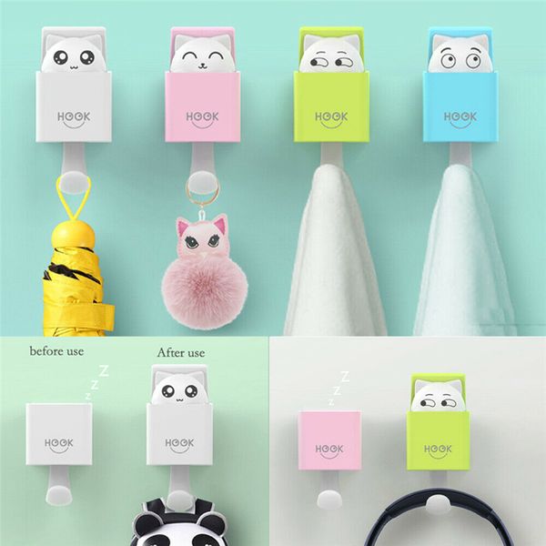 

cat self adhesive hook hanger bag keys cloth sticky holder wall door hooks