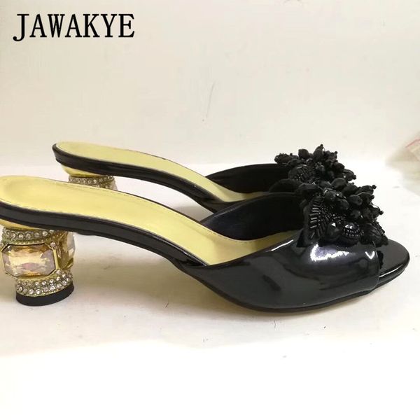 

crystal high heel slippers women rhinestone high heel shoes black gold patent leather mules butterfly summer sandal 2020