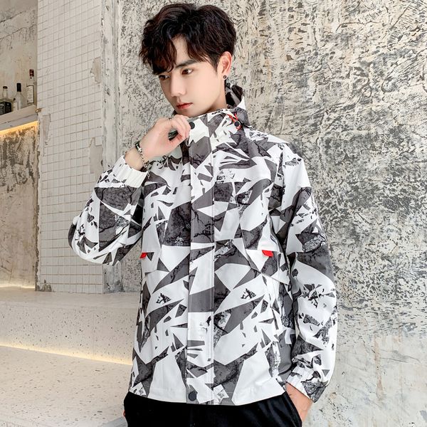 

jacket men's new camouflage style fall and winter 2019 fashion leisure hat jacket coat 4xl, Black;brown